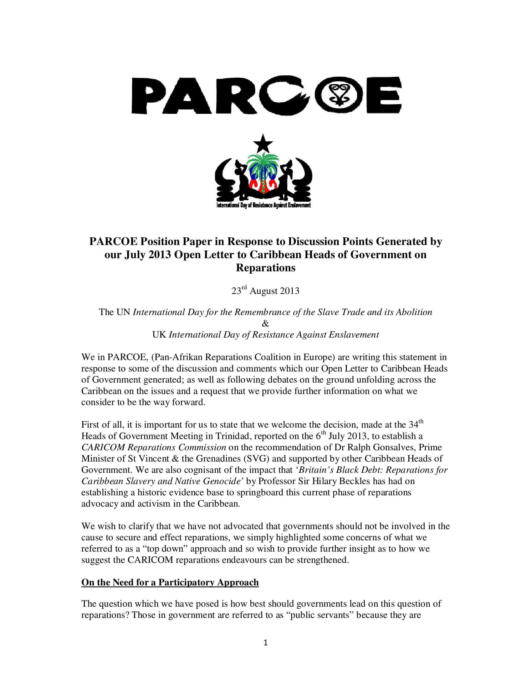 PARCOE CARICOM REPARATIONS POSITION PAPER-01