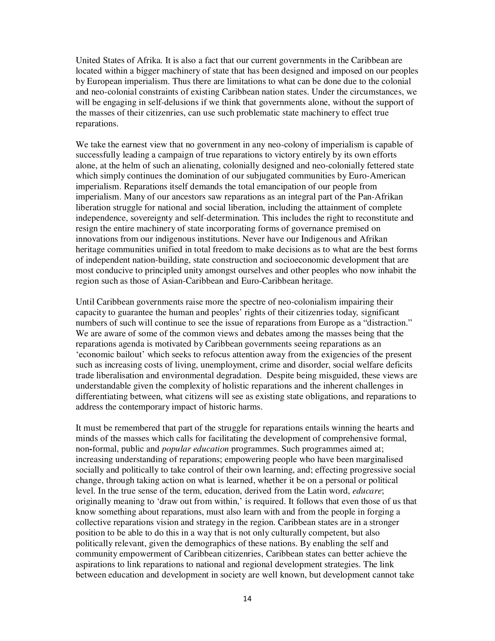 PARCOE CARICOM REPARATIONS POSITION PAPER-14