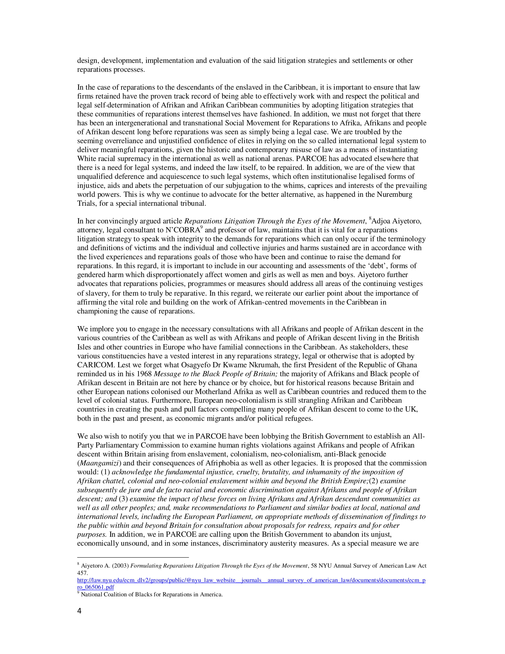 PARCOE Open Letter to CARICOM Heads of Government corrected version-4