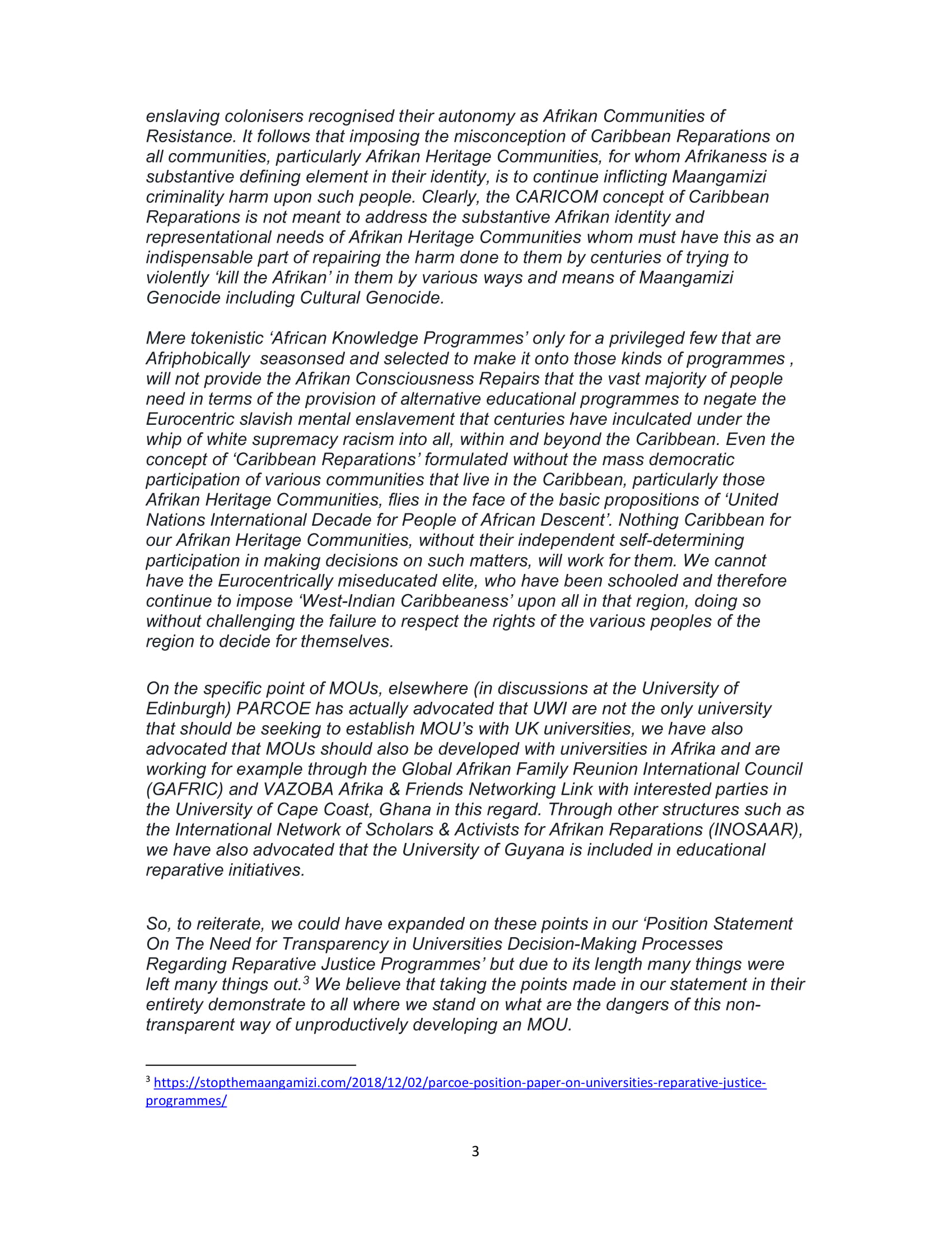 PARCOE FURTHER CLARIFIES POSITION STATEMENT 3RD DECEMBER 2018-3