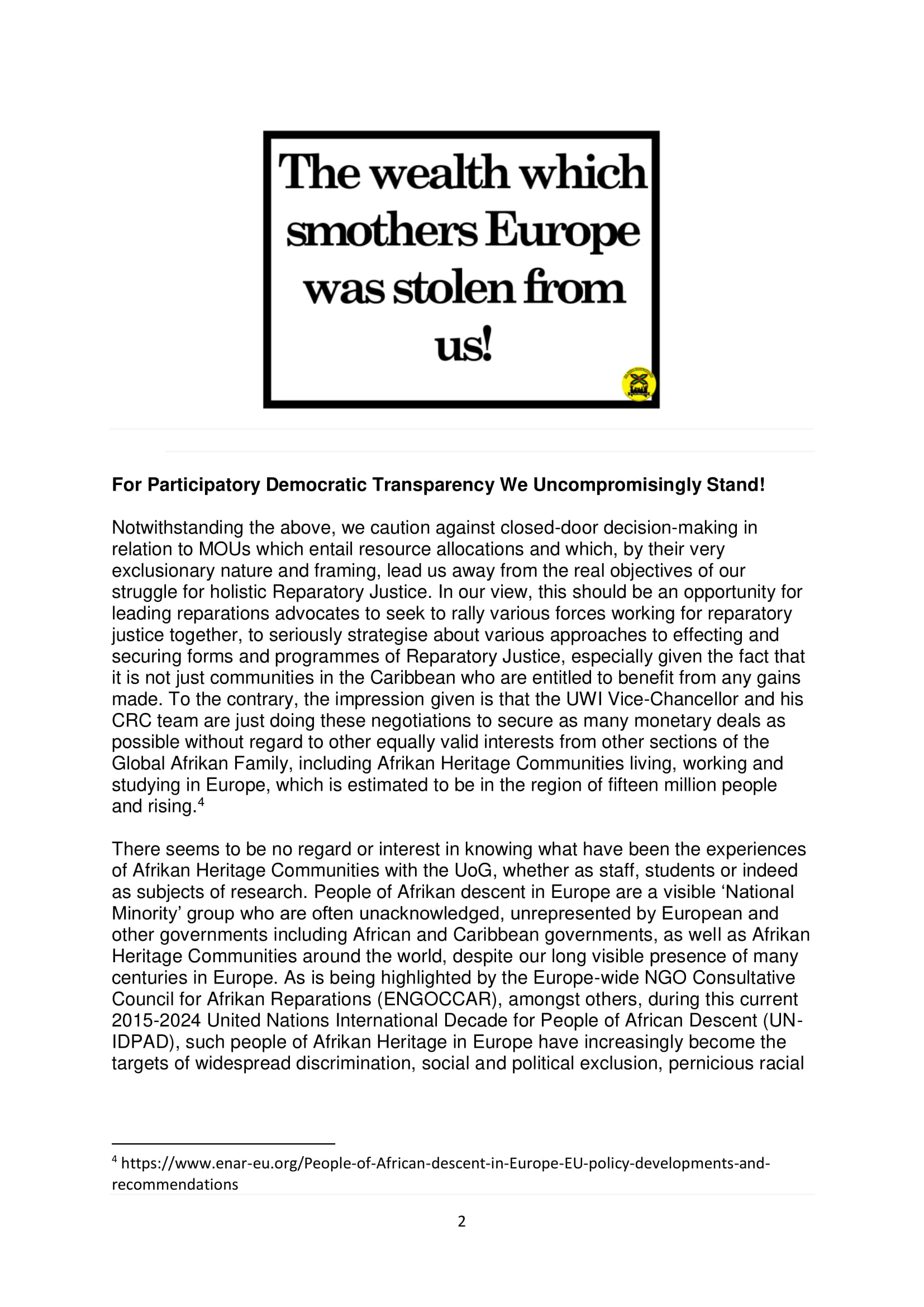 PARCOE POSITION STATEMENT UNIVERSITIES & REPARATIVE JUSTICE DEC 2018-02