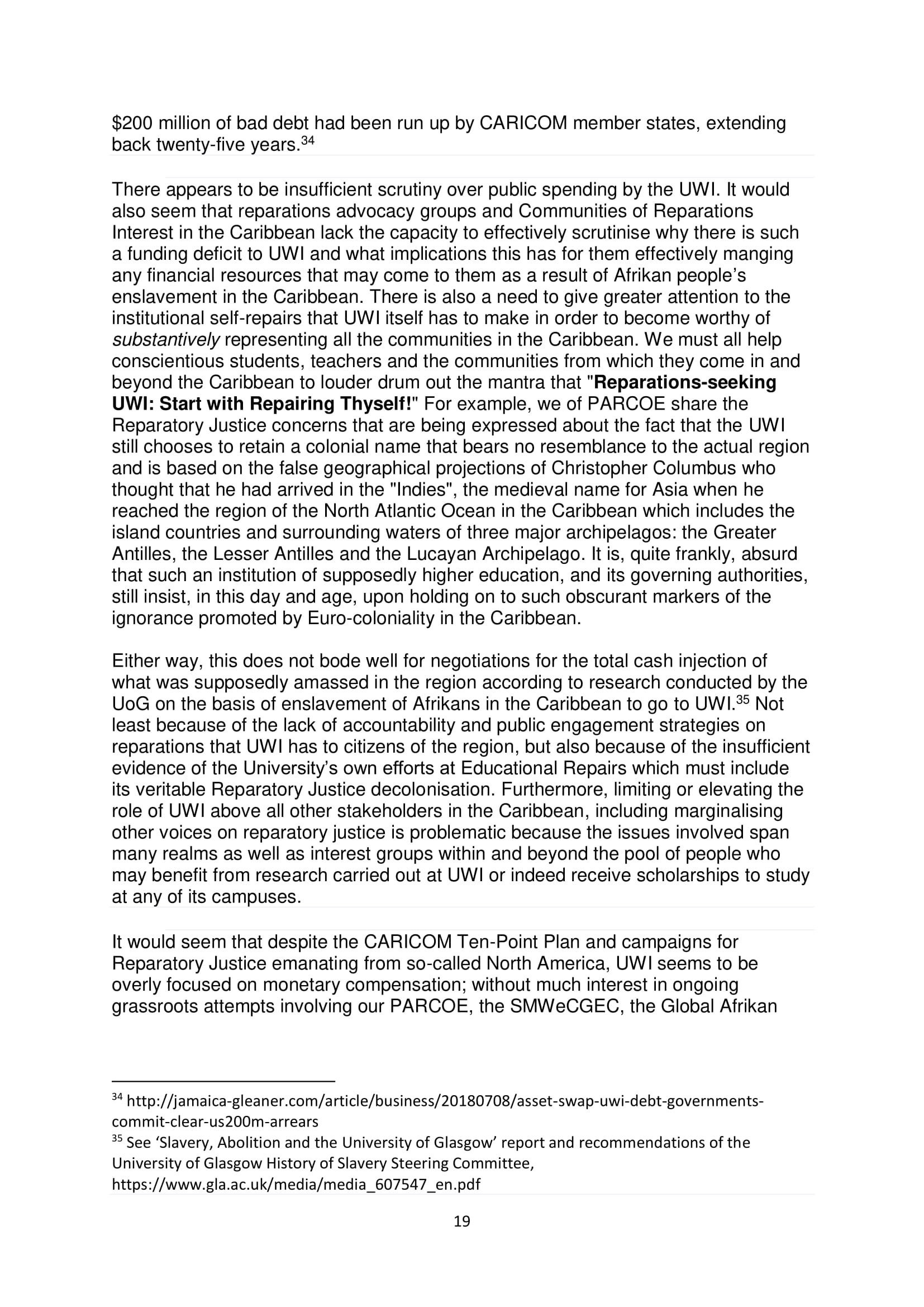 PARCOE POSITION STATEMENT UNIVERSITIES & REPARATIVE JUSTICE DEC 2018-19