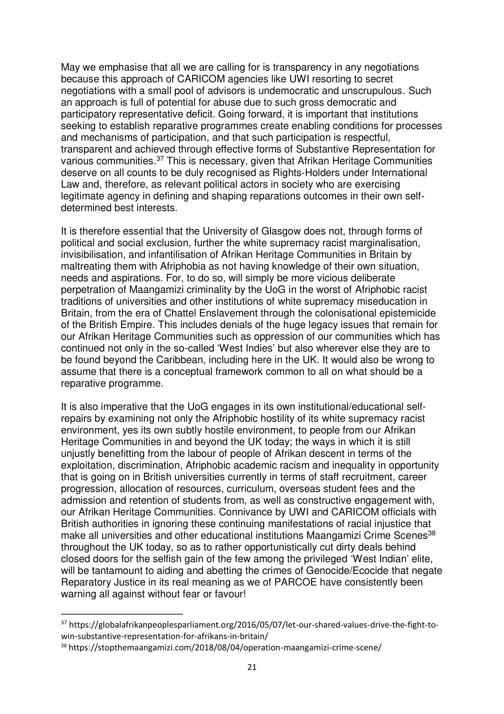 PARCOE POSITION STATEMENT UNIVERSITIES & REPARATIVE JUSTICE DEC 2018-21